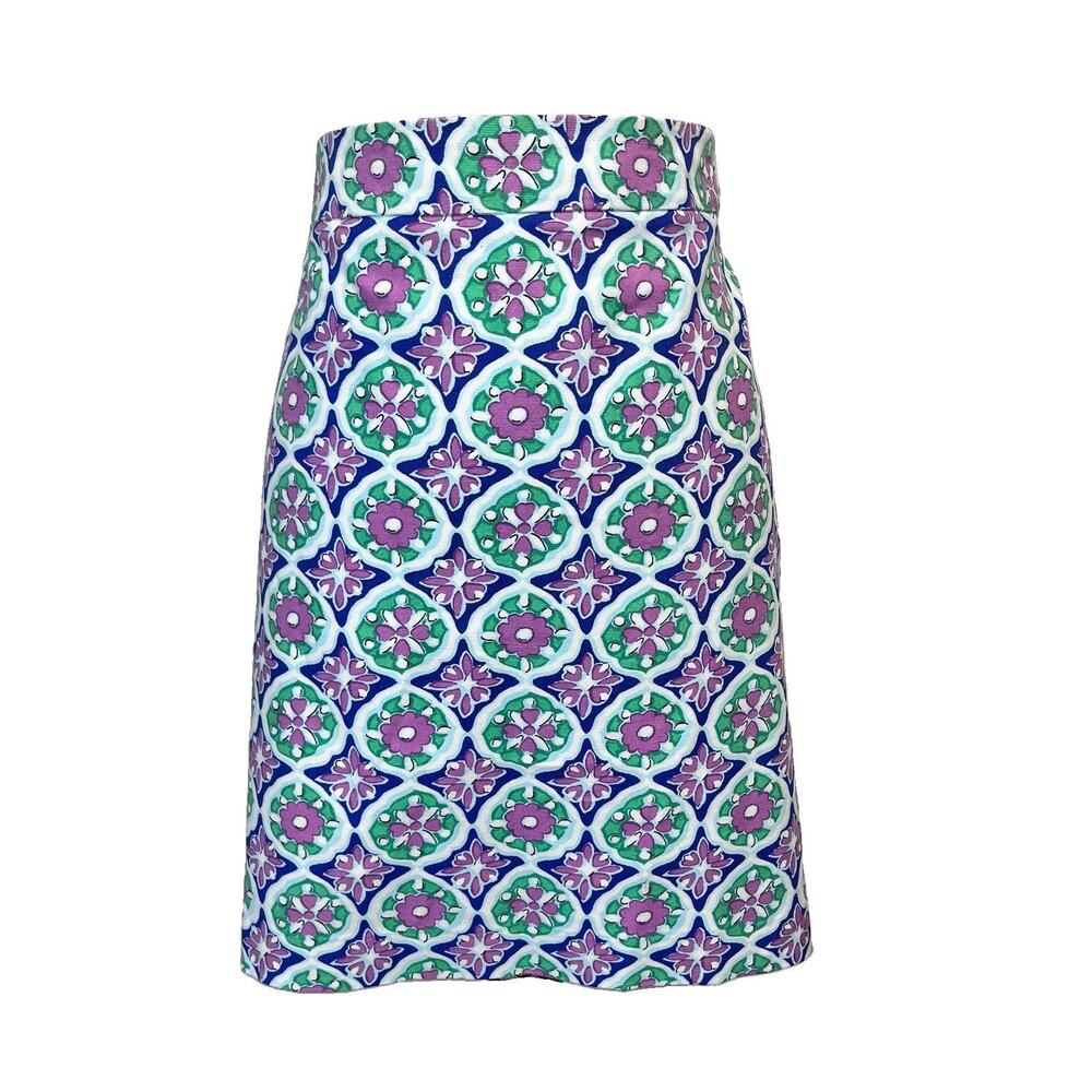 Talbots Skirt sz 10 Green Purple Floral Knee A Line Stretch Casual Summer Beach